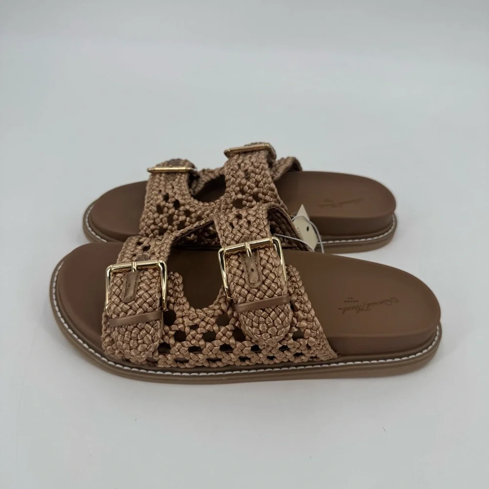 Universal Thread Women's Tan Kylie Woven Two Band Footbed Sandals Size 8 - Picture 4 of 8